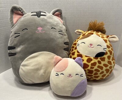 Squishmallows Plush Cat Lot Of 3  Tally 12 , Cam In Giraffe Suit, Charlotte 5.5 