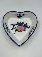 Vintage Heart Shaped Stoneware Dish With Fruit Bouquet Design