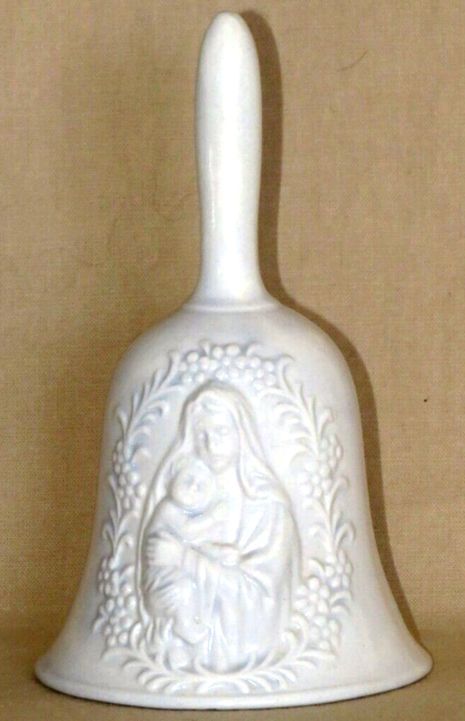 Vintage Embossed Madonna (Mother & Child) Porcelain Bell, 5" Tall
