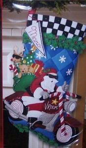 Bucilla MOTORCYCLE "CRUISING SANTA" Original Felt 