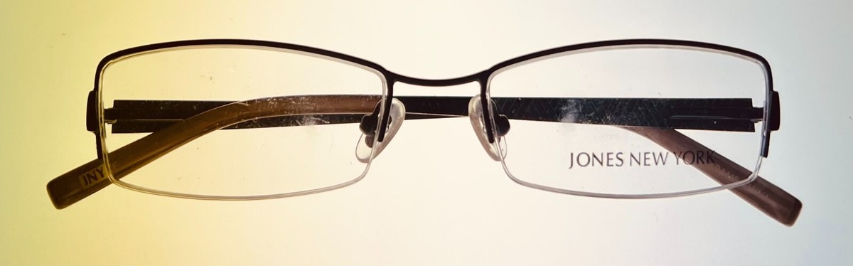 Jones New York Mens Rimless Rectangle Brown Metal Eyewear 