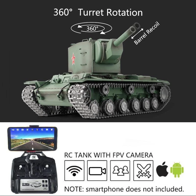 Henglong 1/16 7.0 Soviet KV-2 RTR IR BB RC Tank 3949 FPV 360Turret Barrel Recoil - Image 2 of 4