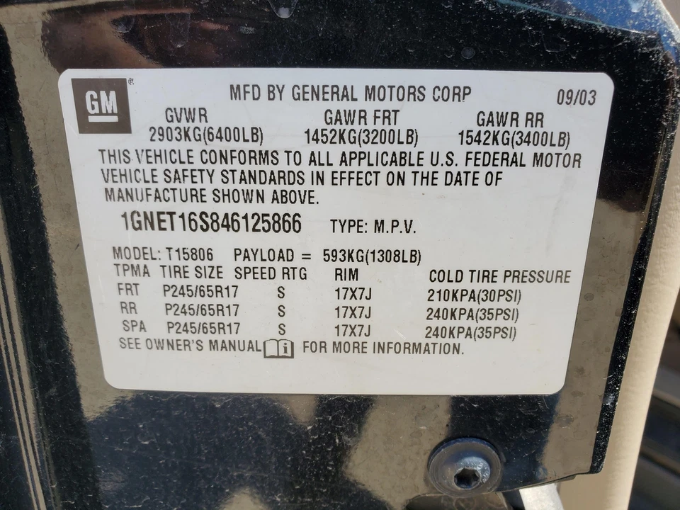 **RECOGIDA LOCAL** Motor 4,2 L (vinS 8th) Chevy Trailblazer 2003-2004 Foto 3 de 4