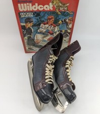 Boxed Mens American Wildcat Hockey Ice Skates Vintage Sz 7 Black/Brown