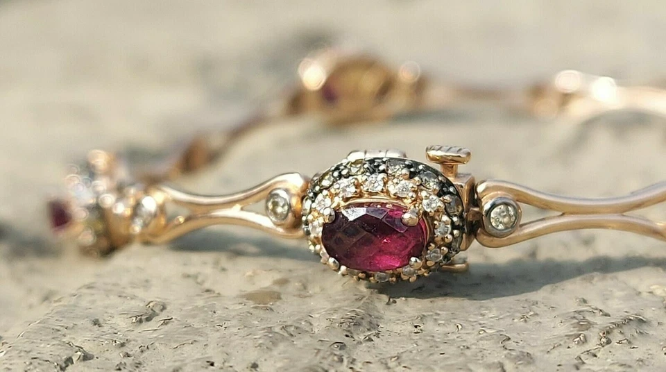 14K Yellow Gold Finish 5.64CT Lab Created Ruby Chocolate Diamond Tennis Bracelet - Image 3 of 4