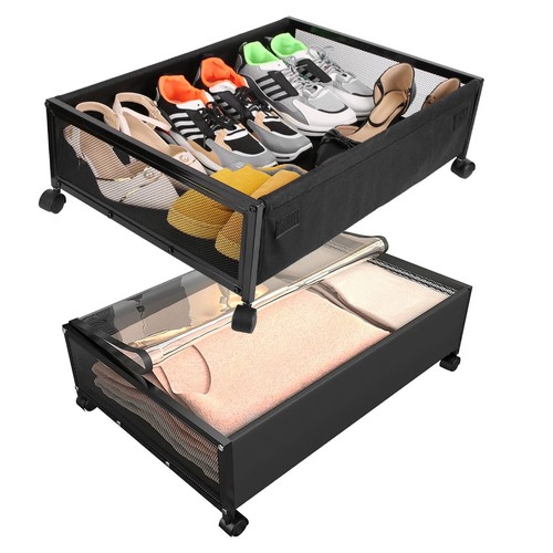 2X Under Bed Storage Containers W/ 360° Rotatable Wheels Visible Dustproof Cover - Picture 2 of 15
