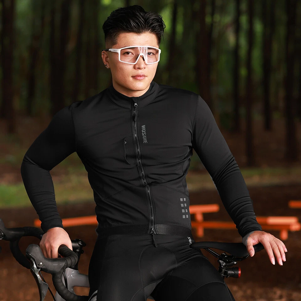 WOSAWE Men Fall/Winter Cycling Jacket YKK Zipper Comfortable Fleece Warm Jacket - Image 3 of 4