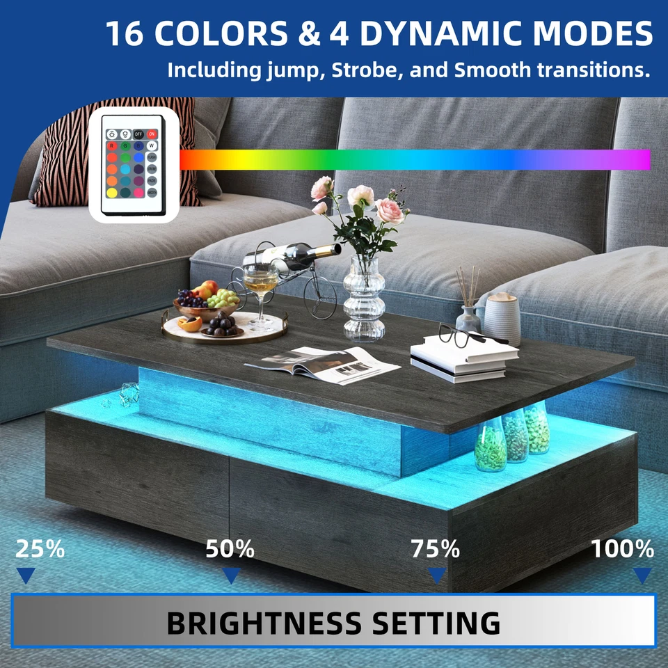 Mesa de Centro Elevable Moderna Gris con Luces LED para Salón Mesa de Cóctel Foto 3 de 4