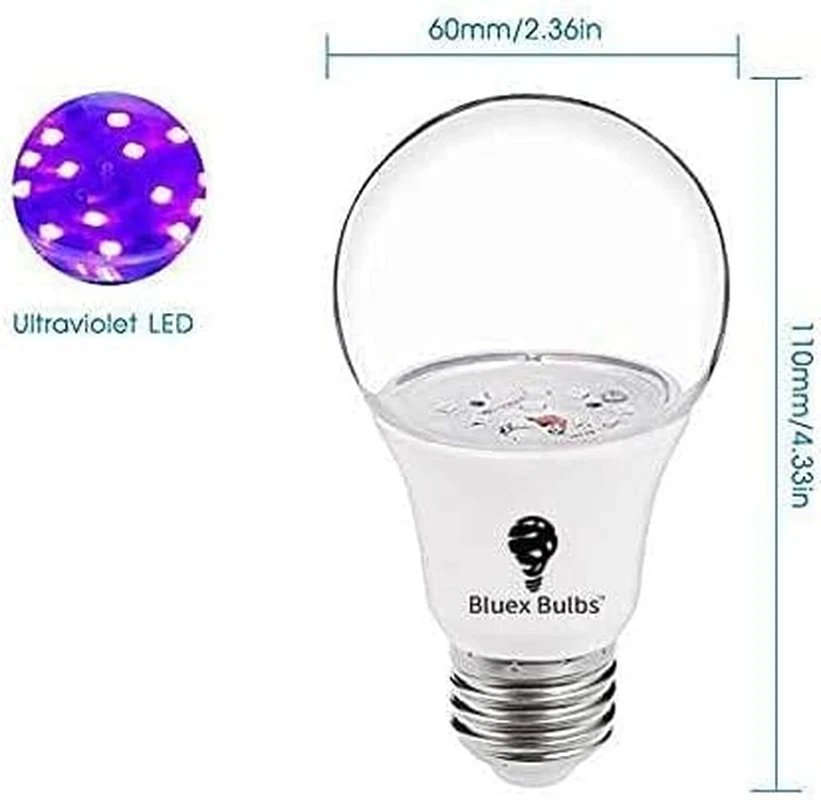 6 Pack LED Black Light Bulb, 9W A19 E26 Blacklight Bulb Level 385-400Nm, Body Pa - Image 3 of 4