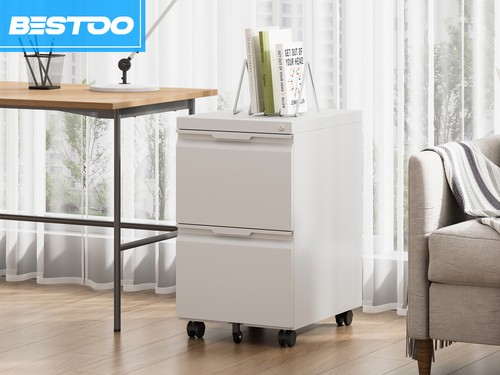 2 Drawer Mobile Metal File Cabinet 2-Tier Under Desk Rolling Filing Cabinet WH - Picture 15 of 15