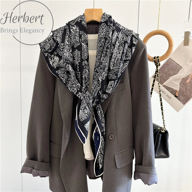 Париж карта шелк шерсти шарф надежном моды шаль двусторонний 2024 - Изображение 3 из 4