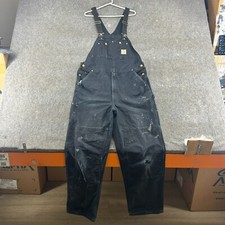 Carhartt Overalls Mens 40x32 Black Double Knee Duck Canvas Unlined Workwear