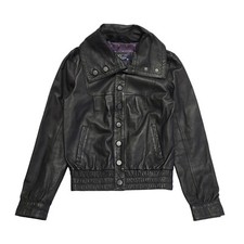 Hooch Black Snap Fasten Leather Jacket Uk Women's Size 12
