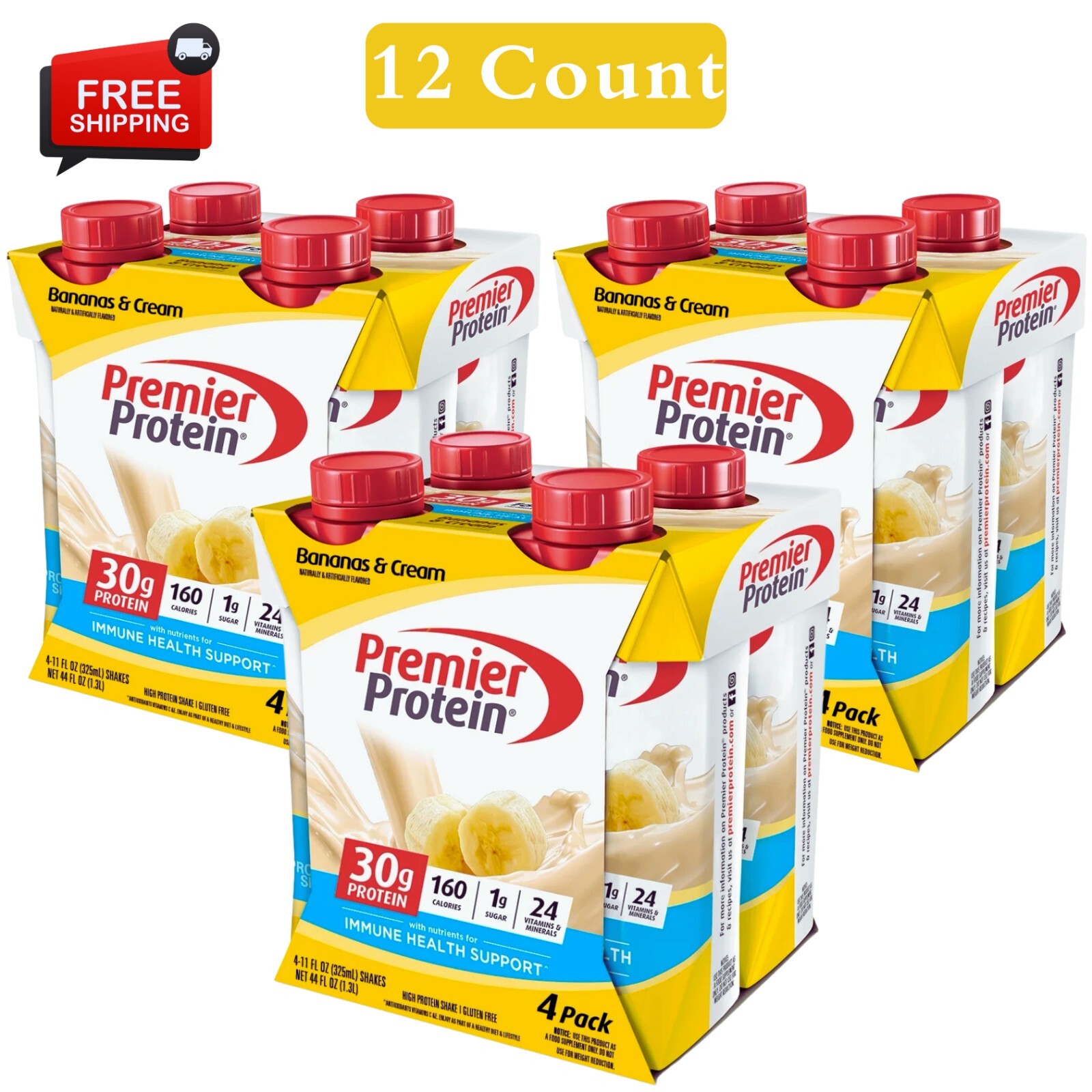 Premier Protein Shake, Bananas & Cream, 30g Protein, 11.5 fl oz, 12 Ct ...