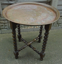 VINTAGE LARGE COPPER TOP TABLE & BARLEY TWIST LEGS MADE IN ENGLAND PLEASE READ