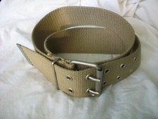 Womens Wide Woven Belt Sz 8 M Tan Brown Double Grommet Holes Two Prong Buckle