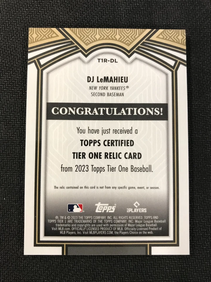 2023 Topps Tier One Relics #T1R-DL DJ LeMahieu Game Used Patch /400 NY Yankees - Image 2 of 2