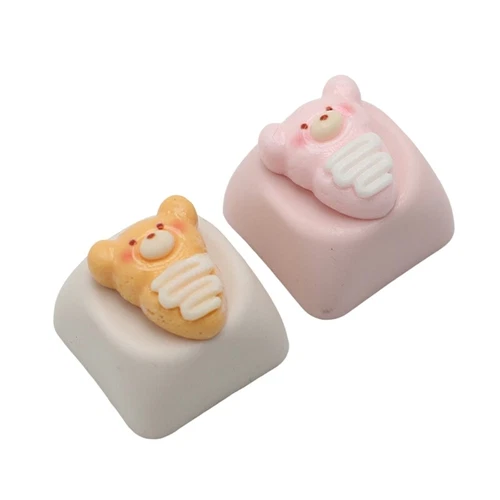 Mechanical Keyboards Resin Keycaps With 3D Cartoon Bear Pizza Pink Yellow Color