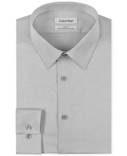 75 Calvin Klein Men's Slim-Fit Gray Performance Button Dress Shirt 15.5 32/33