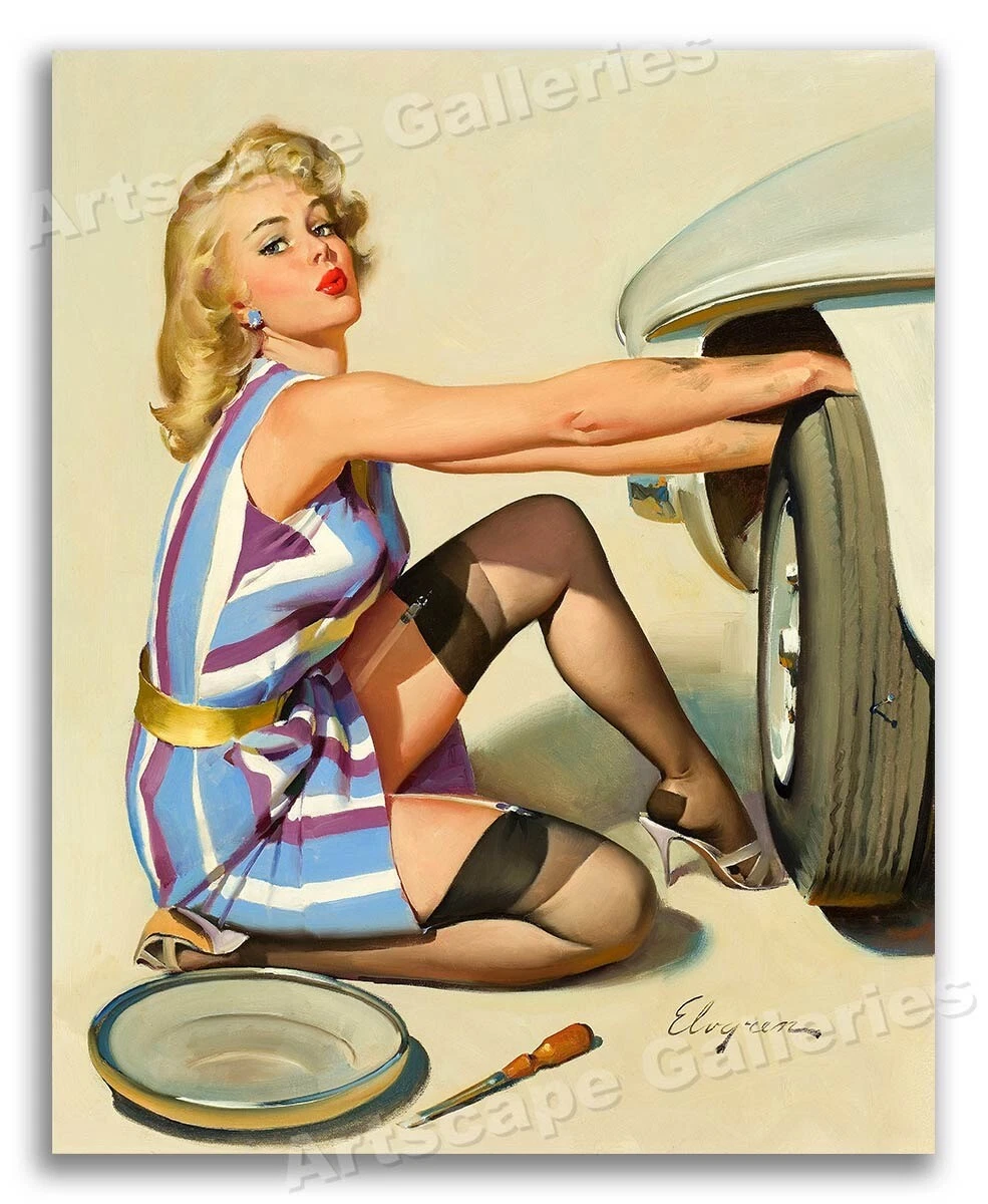 1960s Gil Elvgren PinUp Girl Poster Tire