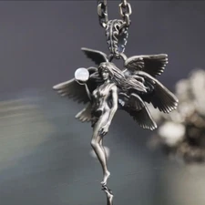Crystal Ball Angel Jewelry Vintage Silver Sexy Goddess Standing Pendant Necklace