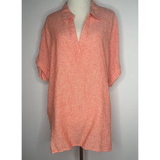 Tahari Women's Linen Blend Womens Size 1x Salmon Cuffed Sleeve V-Neck Coastal