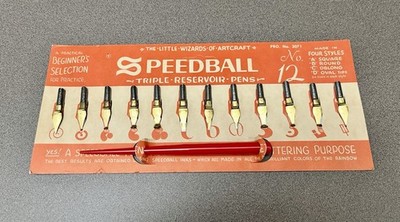 Vintage Speedball Triple Reservoir Bakelite Handle Ink Pen 12 Tips & Nib Set MOC