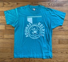 Vintage Aquinas Track Relays NY 80s Green T-Shirt Made in USA (Fits S/M)