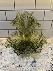 Vintage FENTON Colonial Green Thumbprint 4-P Epergne #4401 - 3 Horns No Issues