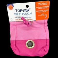 Top Paw Treat Training Pouch Bag Pink Draw String Belt Clip Waste Bag Dispenser