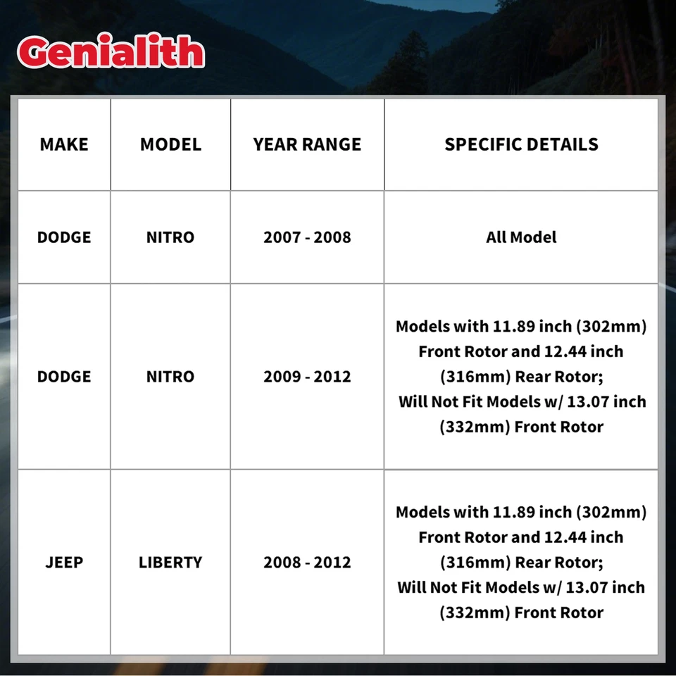 8pc Front Rear Drilled Rotors Brake Pads for 2008-2012 Jeep Liberty Dodge Nitro Foto 2 de 4