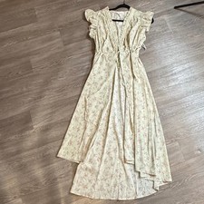 Heyson Floral Kimono Maxi cover up sage Pink Ruffle V-Neck Small NEW