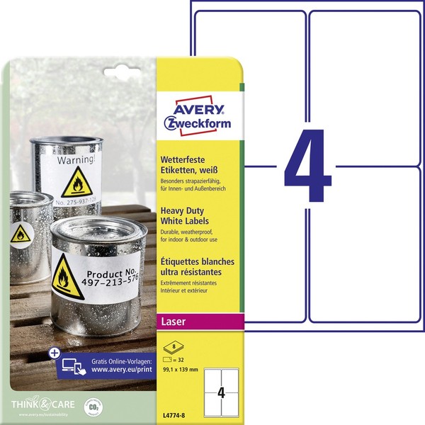 Avery-Zweckform L4774-8 Folien-Etiketten 99.1 X 139 Mm Polyester-Folie Weiß 3...-image