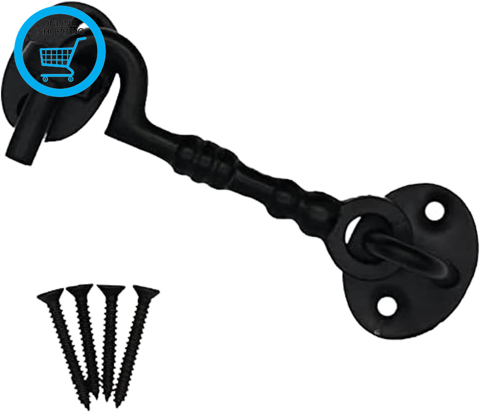 Black Cabin Hook Traditional Cast Iron Fancy Cabin Hook & Eye Silent Catch Door