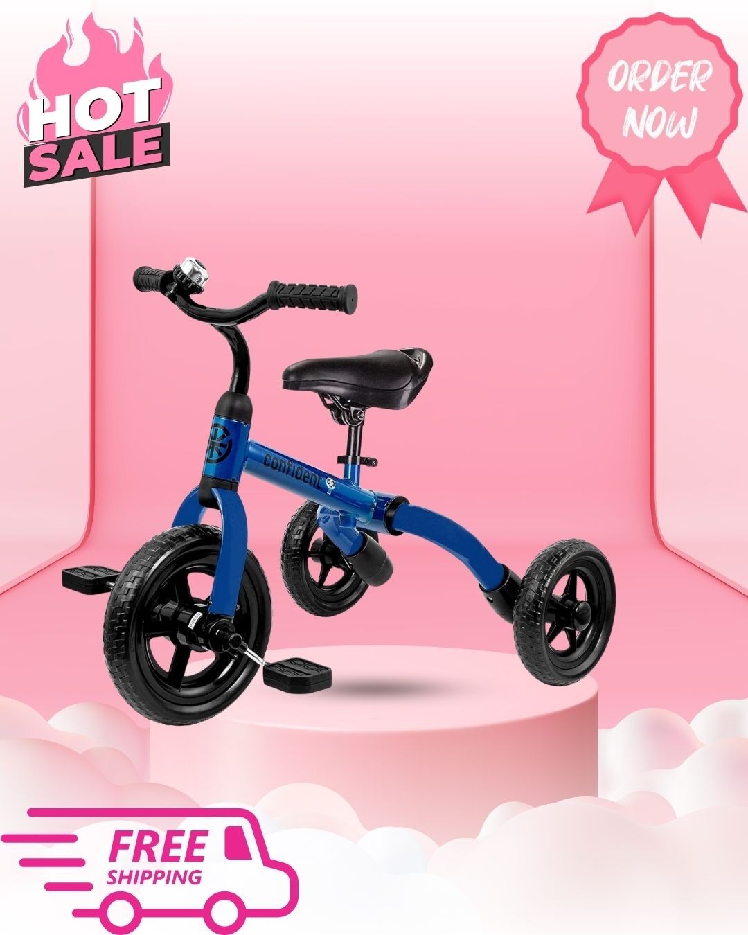 3-in-1 Toddler Tricycle &ndash; Foldable Balance Bike with Pedal & Bell, Ages 2-5, Blu