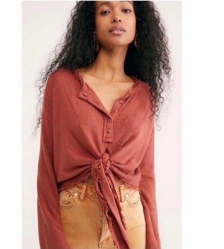 Top Henley FREE PEOPLE Emma Red Rocks nuovo con etichetta S - Foto 2 di 13