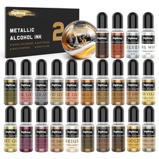 SigWong Metallic Alcohol Ink Set - 24 Colors, 10ml Each, Shimmer Mixatives...