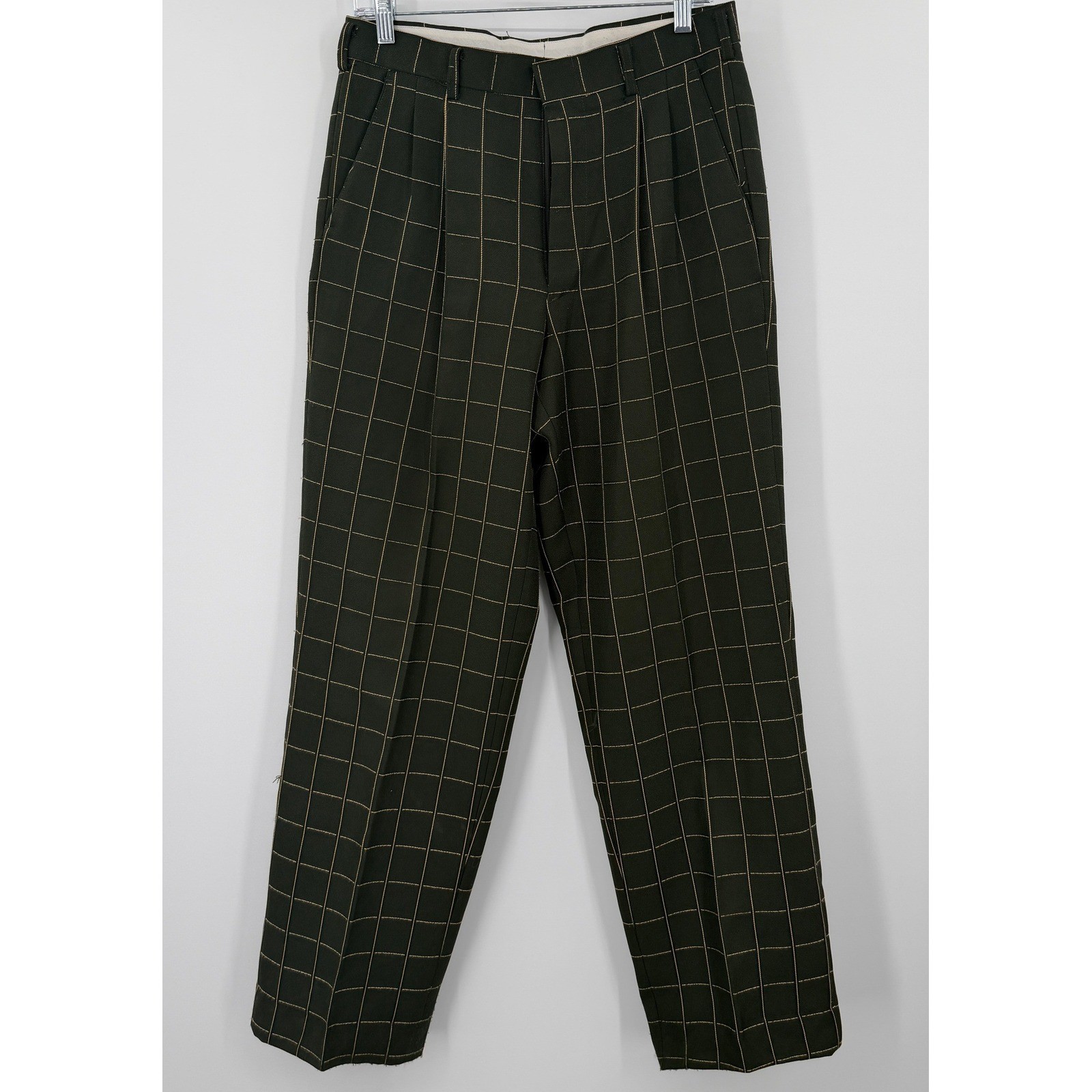 Pantalones The Point Vintage Plisados Ventana 32 Pantalones Cónicos Verdes a Cuadros