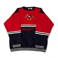 Stripped Vintage Disney Mickey Mouse Red And Navy Blue Crewneck Sweatshirt Sz:XL