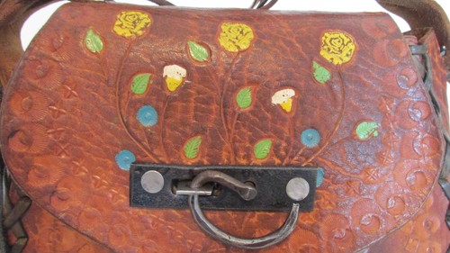 Vintage 1970's Handtooled Painted Floral Leather Boho Shoulder Purse - Picture 2 of 11