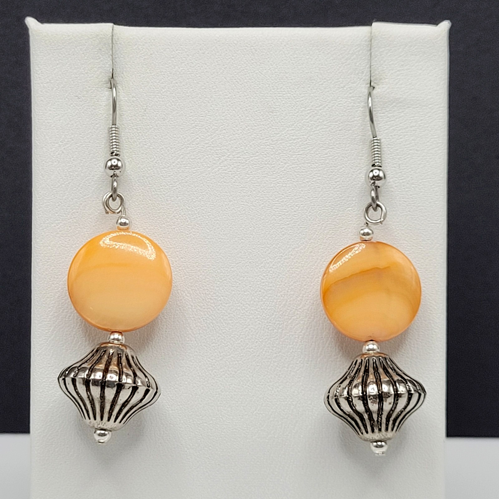 Orange Abalone Shell MOP Round Disc Silver Tone S… - image 18