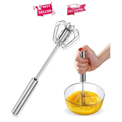 Semi-Automatic Hand Mixer - 12-Inch Stainless Steel Egg Whisk for Quick Mixing