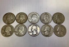 Lot of 10 Silver Washington Quarters – 90% Silver – Pre-1965