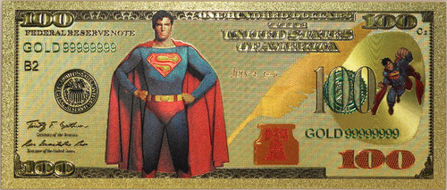 $100 Superman DC Comics Novelty 24K Gold Foil Plated Note Bill GFN62