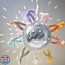 Bohemian Disco Sun, Disco Ball with Rainbow Macrame Sunshine Fringe with Hang