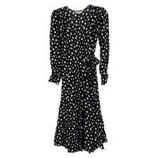 Reformation Black White Spotted Wrap Midi Dress | Size S