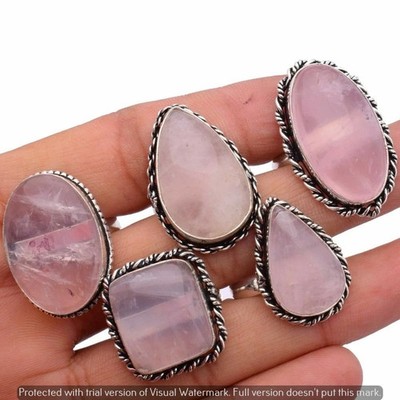 Rose Quartz Gemstone Rings 1000pcs Wholesale Lot 925 Silver Plated Jewelry