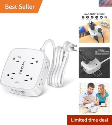 Certified 6 Ft Power Strip with 8 Outlets & USB Ports - Safe Home Charging