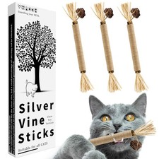 YWAOOH 3 Pack Silvervine Sticks Cat Toys, 100% Natural Kitten 3PCS, Wood