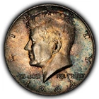 1964 50c Kennedy Silver Half Dollar - Luster - Colorful Toning - BU - SKU-H3841